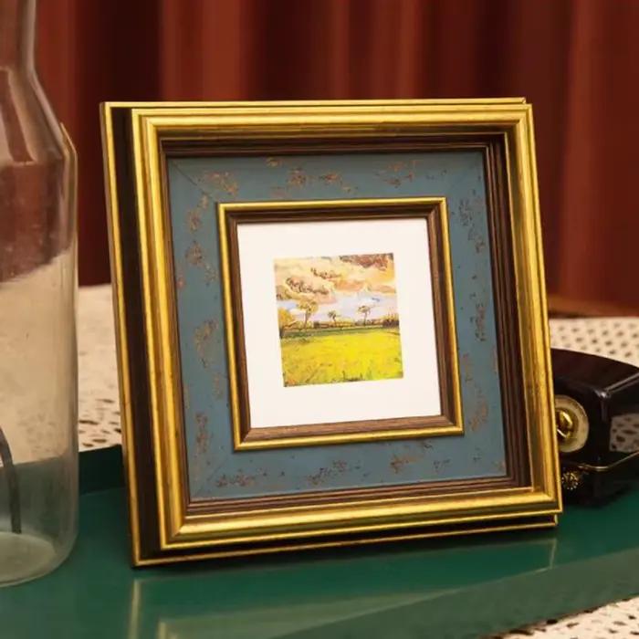 Cadre Photo rectangulaire de Style rétro américain, bordure dorée, petit cadre Photo classique, déco