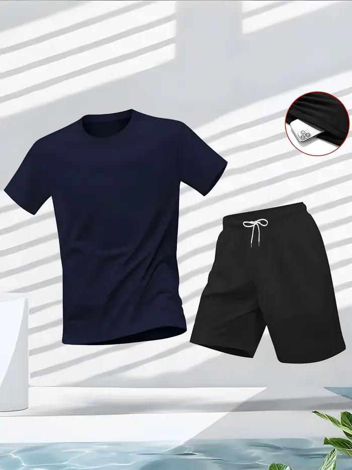 Costume pour hommes, ensemble 2 pièces, mode loisirs, confortable, comprenant T-shirts et shorts, ad