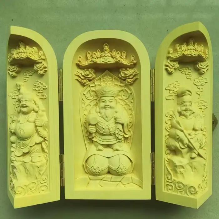 Bois de buis Belle statue en bois sculpté à la main du Bodhisattva Guanyin mille armés