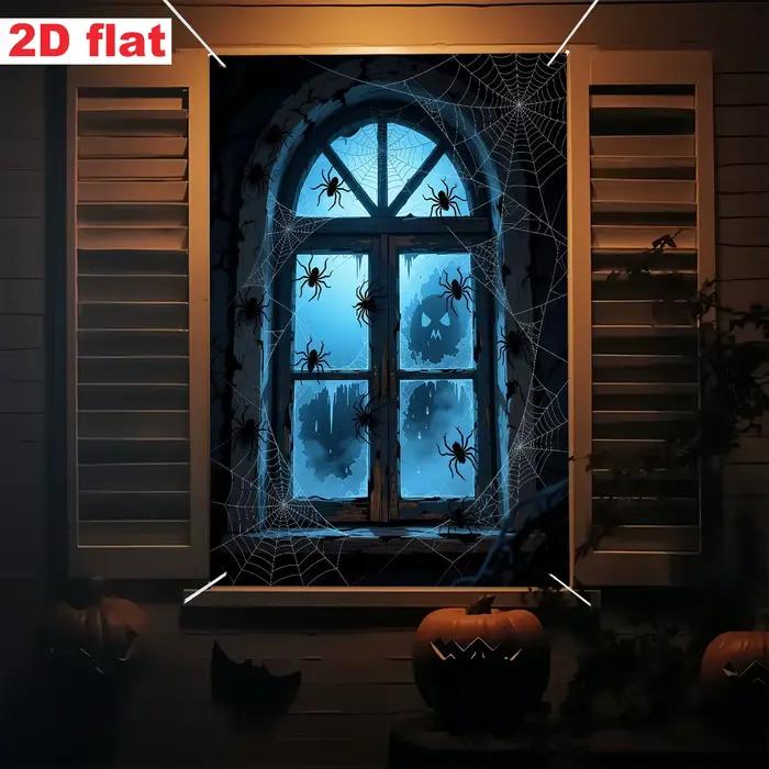 1 pièce, en polyester, fenêtre en bois cintrée de style sombre / gothique, décoration d'Halloween su