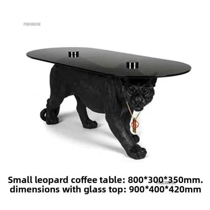 Table basse en verre avec motif léopard, design moderne, meubles décoratifs pour salon, appartement,
