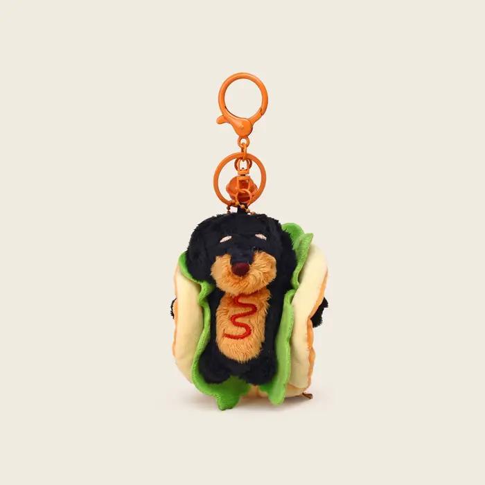 Porte-clés Teckel Mignon, Porte-clés Chien Teckel Hamburger, Breloque de Sac en Peluche, Accessoire 