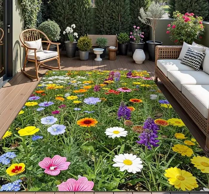 Tapis décoratif floral moderne avec peluche douce et base en plastique à pois, tapis d'extérieur ada