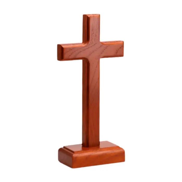 Statue de croix en bois, décoration artistique, crucifix catholique, sculpture spirituelle pour la f