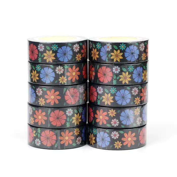 Rubans Washi décoratifs en vrac pour scrapbooking, fleurs en fleurs foncées, ruban adhésif de masqua