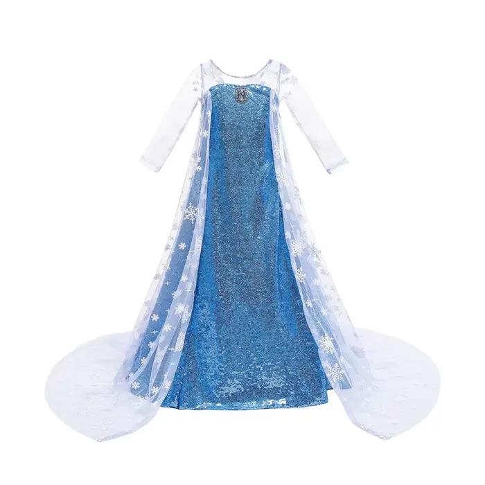 Robe Elsa pour filles, costume de princesse reine des neiges fantaisie avec cape, robe de carnaval d
