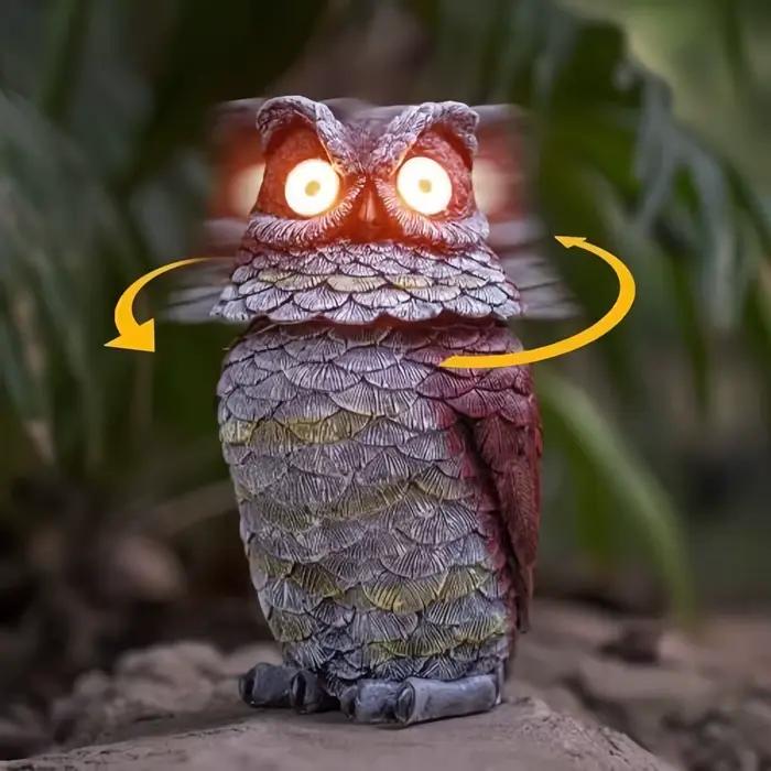 Statue de hibou solaire de jardin, Figurine d'extérieur, décor lumineux, yeux brillants, tête oscill