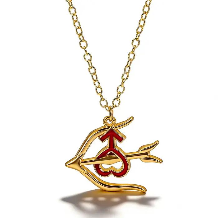 Collier pendentif Cœur Flèche Sailor Mars, Bijou Anime Sailor Moon en émail rouge plaqué or, Accesso