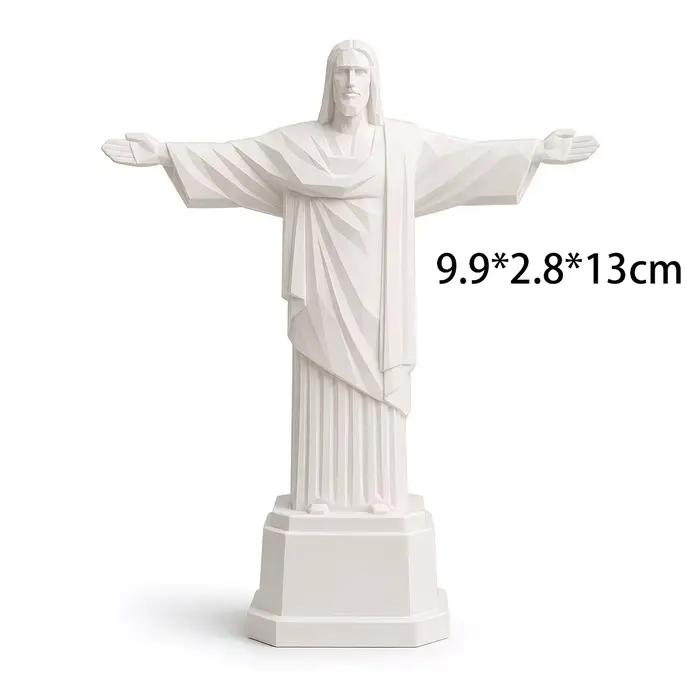 Statue de Christ le Redresseur imprimée en 3D, figurine géométrique blanche de Jésus, mini sculpture