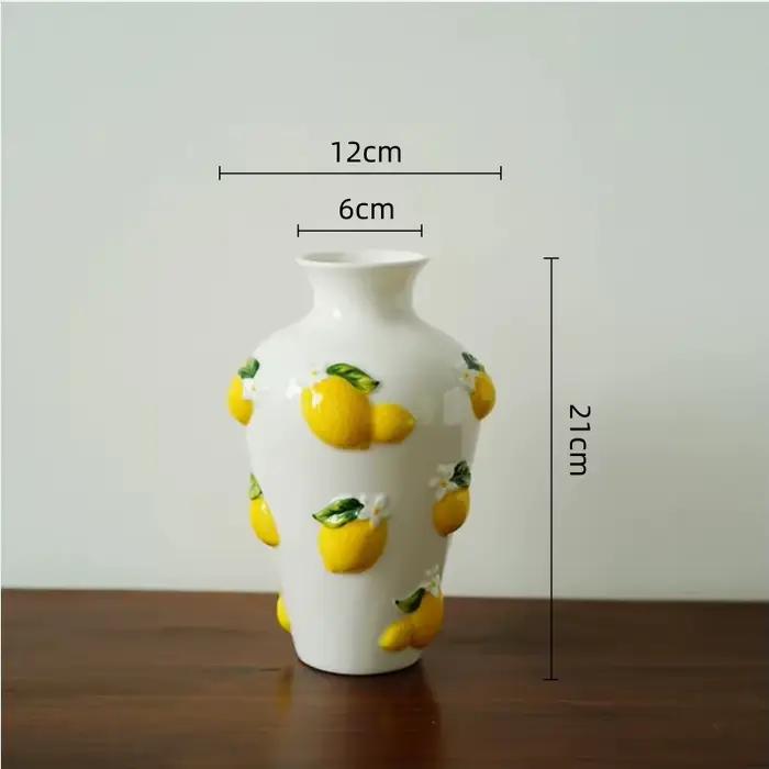 Vase en céramique, sculpture en relief de citron tridimensionnelle, vase à fleurs, accessoires pour 