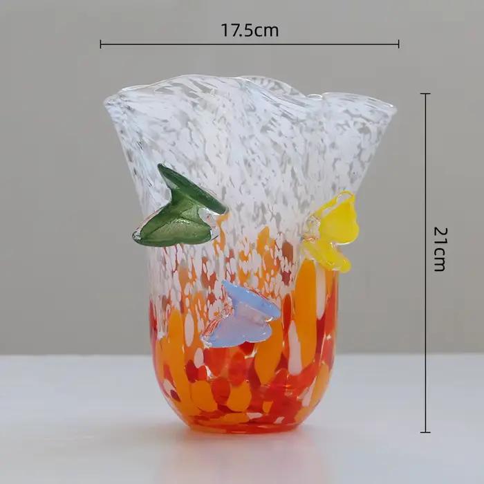 Vase en verre papillon, papillon tridimensionnel, pot de fleurs à dégradé de couleurs irrégulier, hy