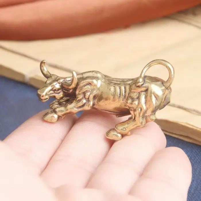 Sculpture de taureau en laiton, statue de vache en cuivre, mascotte, artisanat exquis, ornement, déc