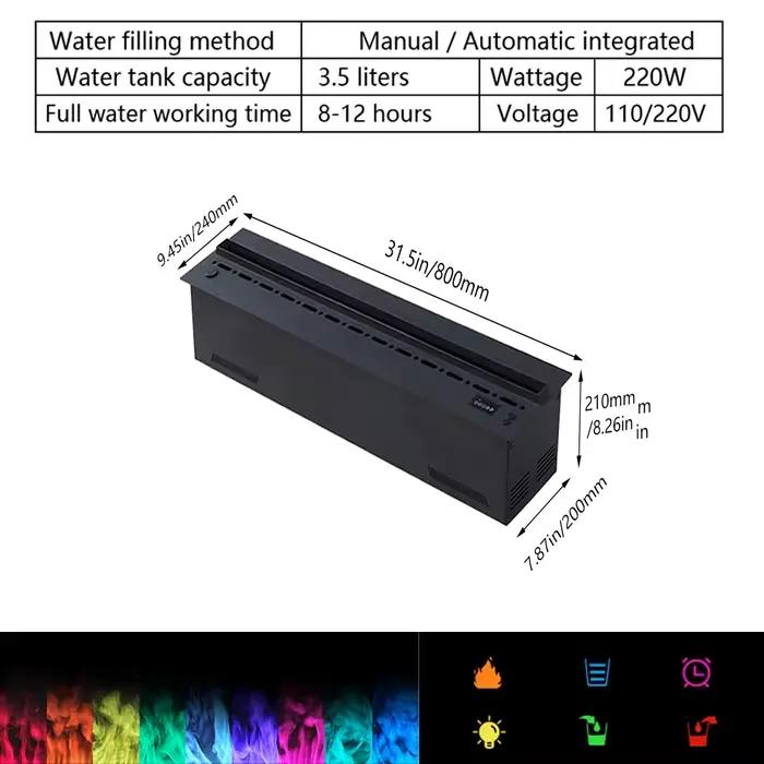 Cheminée décorative 3D à brume atomisée 2024-Flamme simulée avec humidificateur pour hôtel,maison, v