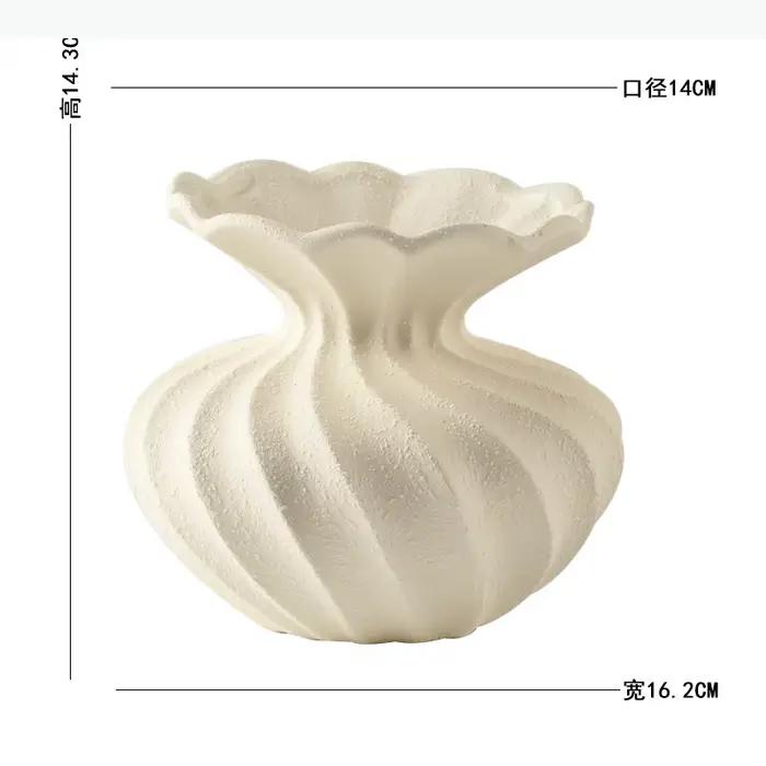 Vase en céramique blanc, pot en terre cuite rustique, pot vintage en forme de coquille, vase à fleur