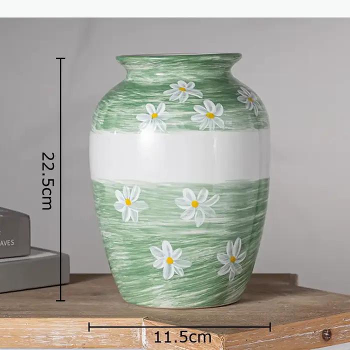 Vase en céramique peint à fleurs blanches, plante en pot, décoration de table, ornement, arrangement