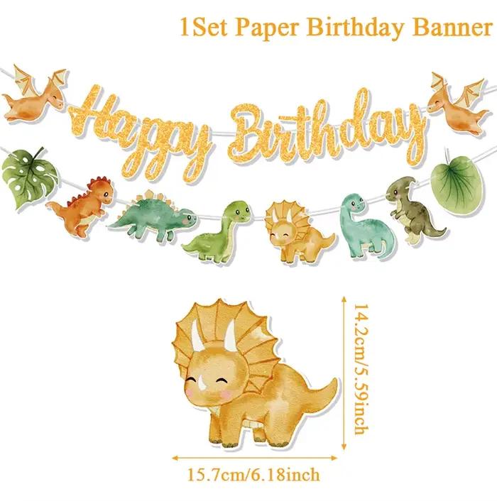 Guirlande de joyeux anniversaire de dinosaure, bannière rugueuse, ballons de fête, animaux de la Jun