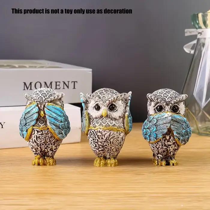 Statues de hibou en résine 3 pièces, artisanat décoratif pour différents types de pièces, usage inté