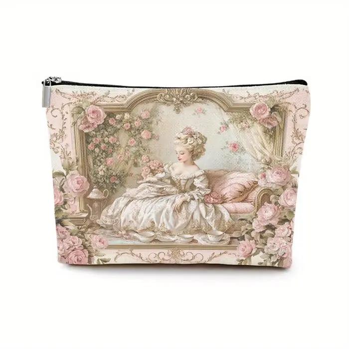 Un sac de maquillage floral rococo – Jolie pochette multifonctionnelle à fermeture éclair pour femme
