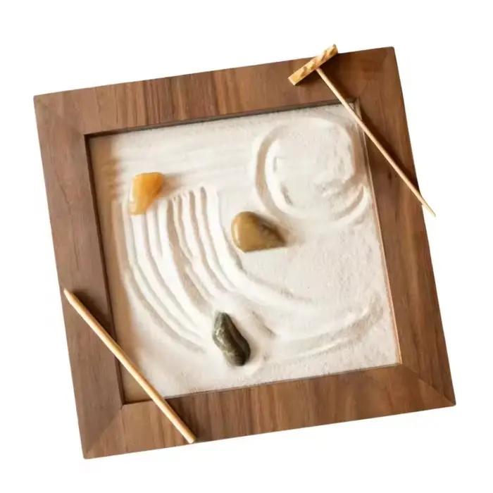 Mini jardin zen en bois, table de sable de bureau, ornements, petites créations paysagères, accessoi
