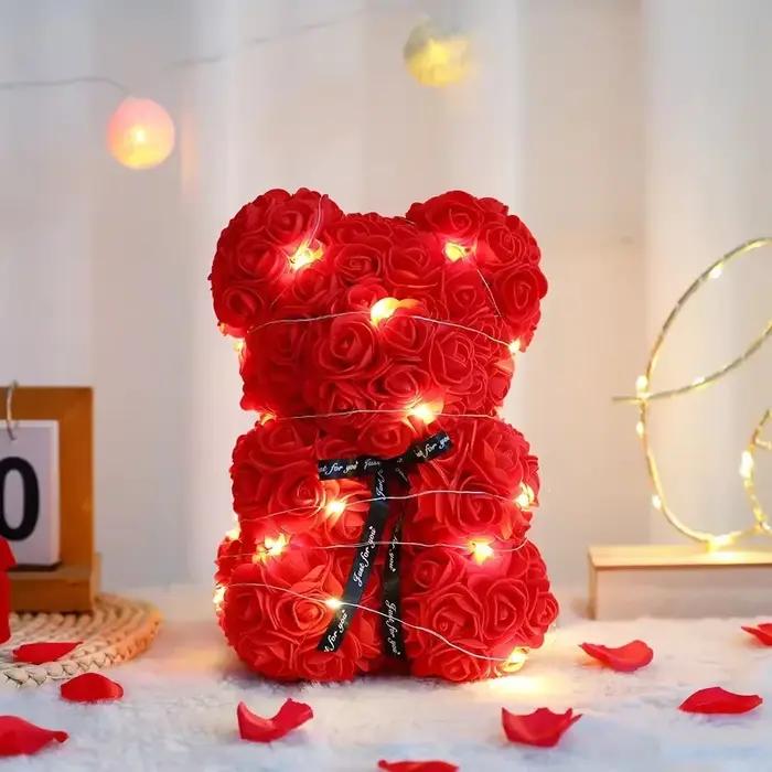 Ourson en Roses Artificielles avec Boîte pour Femme, Cadeau Romantique pour Petite Amie, ixd'Anniver