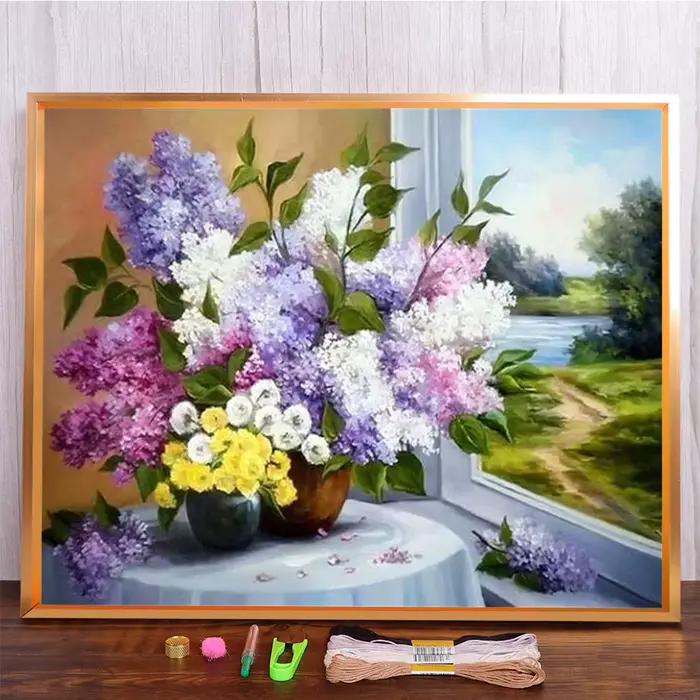 Kit de peinture de Vase à fleurs, toile imprimée, point de croix, bricolage, broderie, tricot, artis