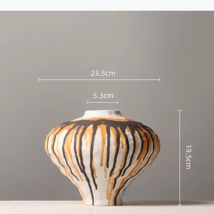 Vase en céramique à débit fluide, pot de fleurs rétro, accessoires pour arrangements floraux, artisa
