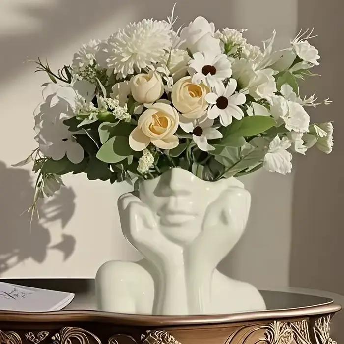 Vase à tête féminine, Vase moderne en résine pour décoration de jardin, maison, salon, statue d'art 