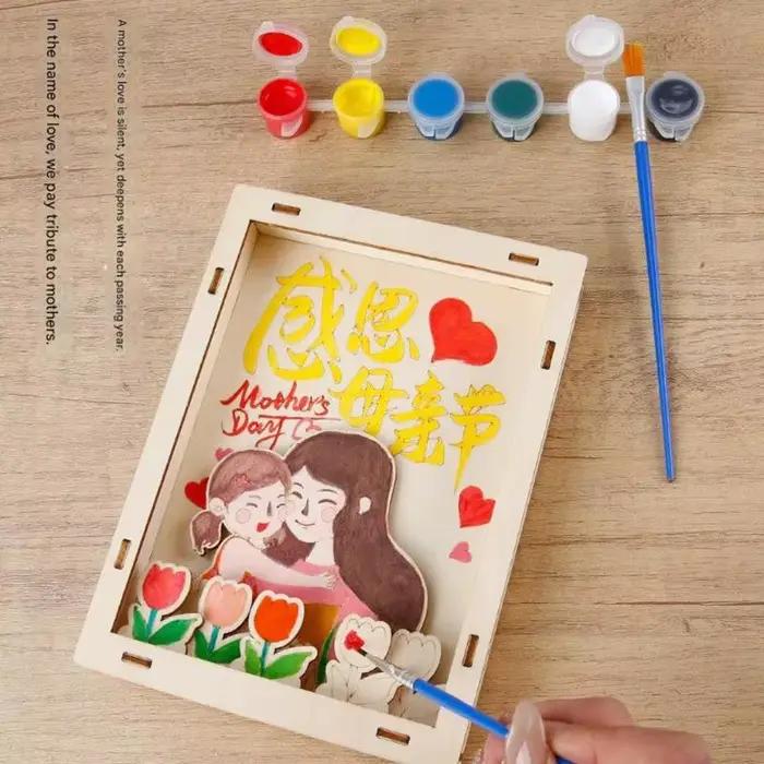Cadre photo en bois pour fête des mères, ensemble artisanal pour enfants, activité familiale amusant