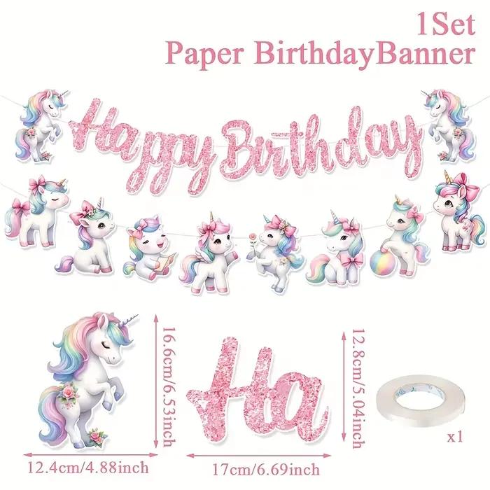 Guirlande Licorne Arc-en-ciel Joyeux Anniversaire – Décoration de Fête pour Enfants, Décoration Susp