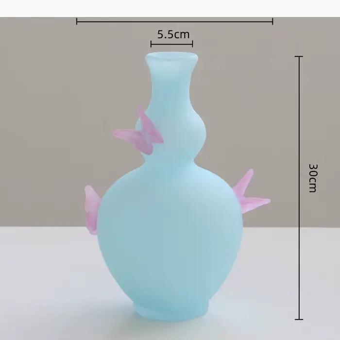 Vase en verre en forme de calebasse avec papillons en relief, accessoires pour arrangements floraux,