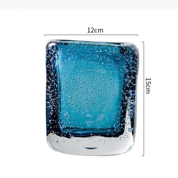 Vase en verre bleu, bouteille en verre à paroi épaisse, terrarium hydroponique, vase à fleurs carré 