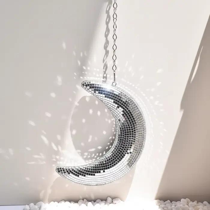 Boule disco en forme de lune, décoration d'intérieur, ornement suspendu, pendentif réfléchissant en 