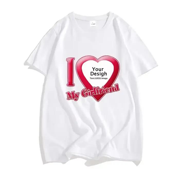 Bricolage j'aime mon petit ami petite amie T-shirt pour hommes femmes Photo personnalisée à manches 
