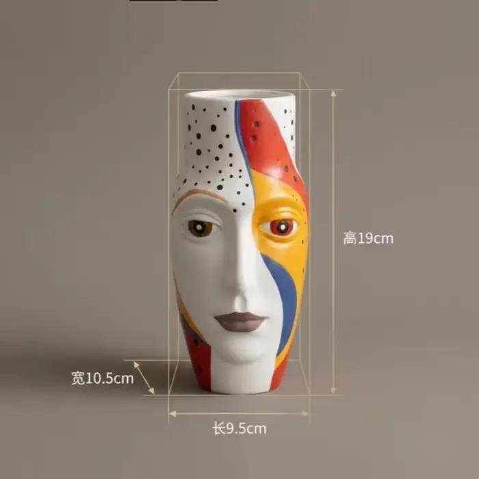 Vase à fleurs créatif en résine, figurine abstraite, artisanat, visage, pot de fleurs graffiti, acce