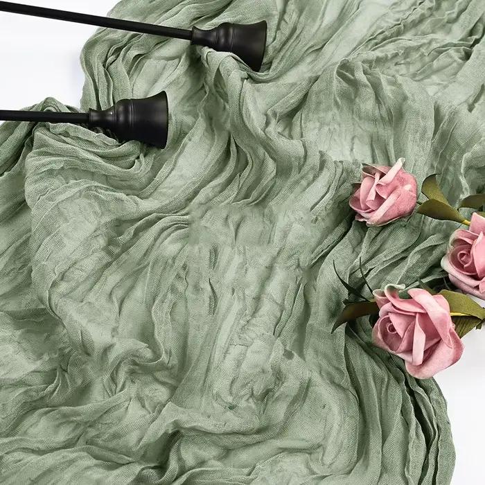 Chemin de table en gaze vert sauge, rustique, style bohème, bleu, rose, pour mariage, baby shower, a