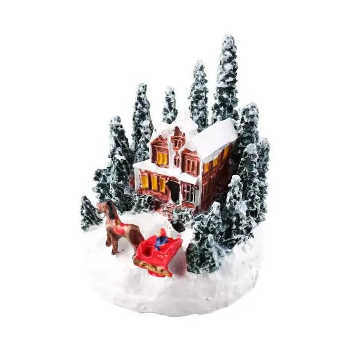 Figurines de maison de Village de noël à lumière Led, dessin animé créatif, ornements de ville de no