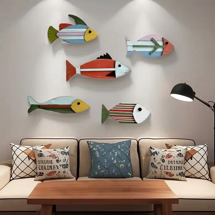 Ornements muraux suspendus en bois de poisson coloré de Style méditerranéen