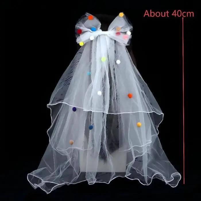 Voile de mariée court en tulle blanc avec nœud et pince à cheveux, accessoires pour enterrement de vie de jeune fille, accessoires pour séance photo