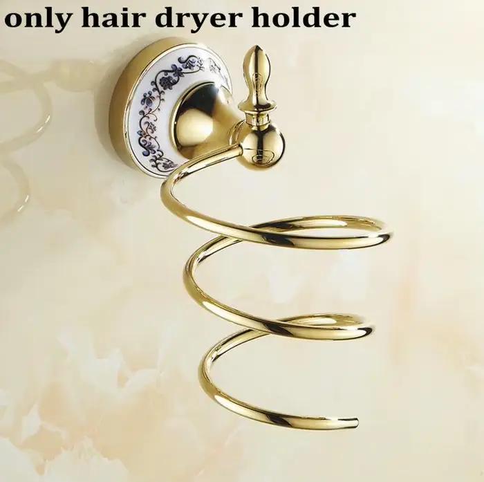 Ensemble d'accessoires de salle de bain en porcelaine polie dorée : barre porte-serviettes
