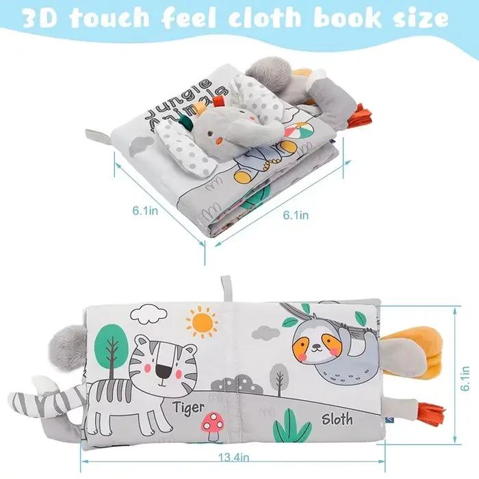 Livre pour bébé en tissu doux avec pages au toucher et au toucher – Livre sensoriel mignon pour bébés de 0 à 6, 6 à 12 à 18 mois avec cadeau froissé pour nouveau-né