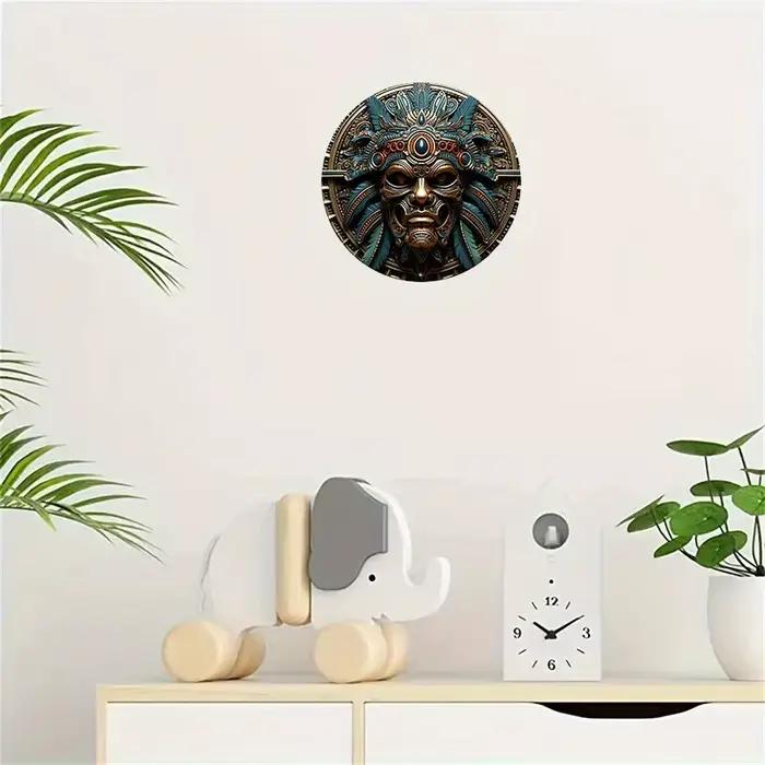 Aztec Warrior Art mural rond en aluminium de 8 po – Résistant aux UV et aux rayures