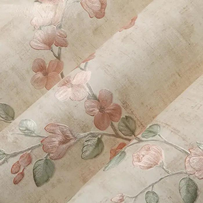 Papier peint floral 3D en relief pour un habitat idyllique avec style pastoral et résistance à l'humidité pour salon chambre à coucher étude et plus