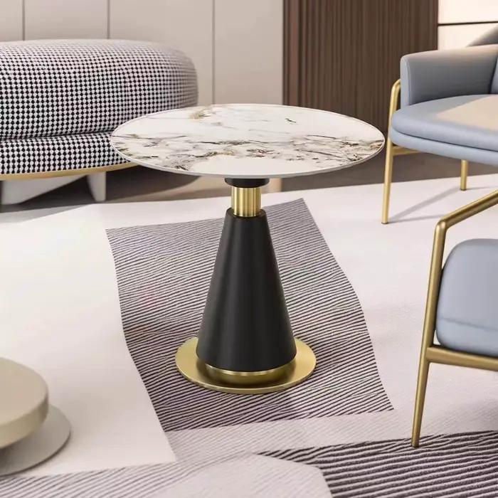 Table à manger ronde moderne avec plateau en imitation marbre