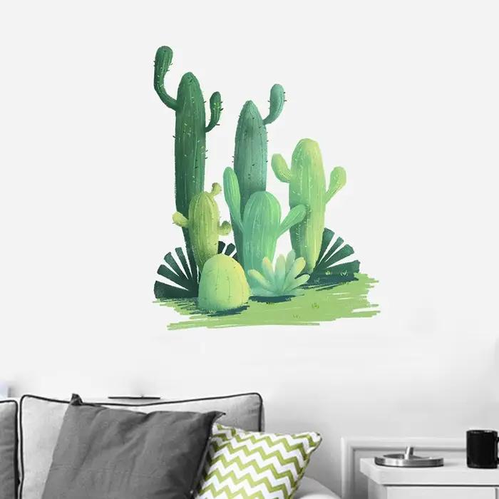 Autocollant mural Cactus aquarelle pour salon, chambre à coucher, décoration murale, fond de canapé, embellissement, décoration végétale, autocollants auto-adhésifs