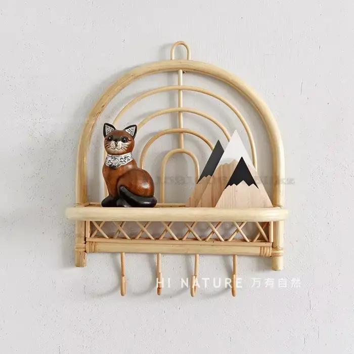 Étagère murale en rotin faite à la main, décor Boho Semi-circulaire, décoration de chambre d'enfant, crochet pour manteau de porche, ameublement de maison