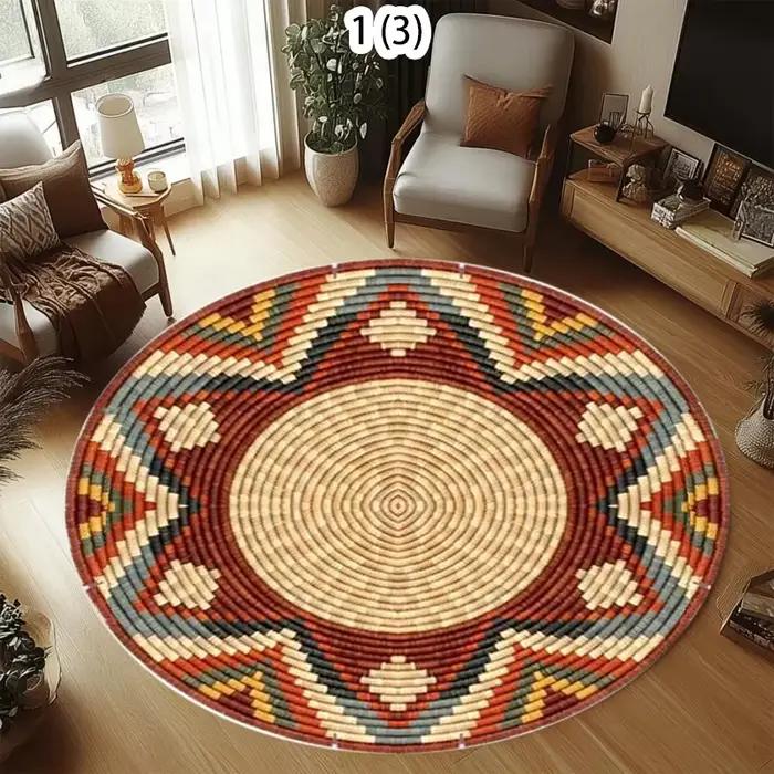 Tapis rond tissé motif géométrique moderne antidérapant pour salon chambre à coucher ou extérieur
