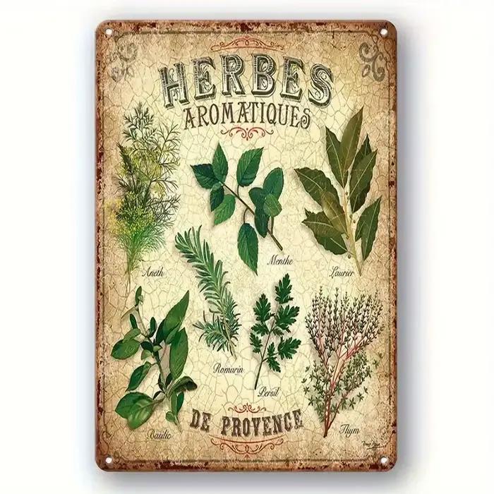 Art mural en métal d'herbe de Provence Vintage panneau de décoration de cuisine en métal rustique avec illustrations botaniques pour la maison occasions spéciales