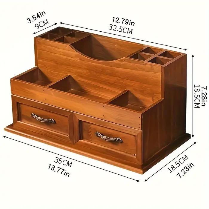 Organisateur de bureau en bois d'inspiration vintage – Vieurs compartiments pour cosmétiques et fournitures
