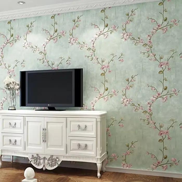 Papier peint floral 3D en relief pour un habitat idyllique avec style pastoral et résistance à l'humidité pour salon chambre à coucher étude et plus