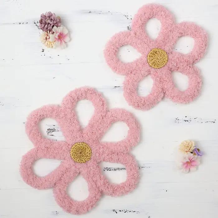 2 pièces Boho pépinière décor pour fille marguerite fleur tissé macramé tenture murale bohème